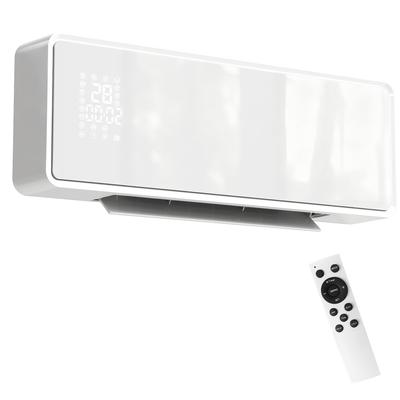 Falra szerelhető 2000W kerámia elektromos fűtő, ventilátor, termosztát, időzítő, távirányító, üvegpanel, fehér