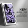 Purple heart-shaped black glass phone case suitable for Samsung Galaxy S26 S25 S24 S23 S22 S20FE/Ultra/Plus anti drop back cover