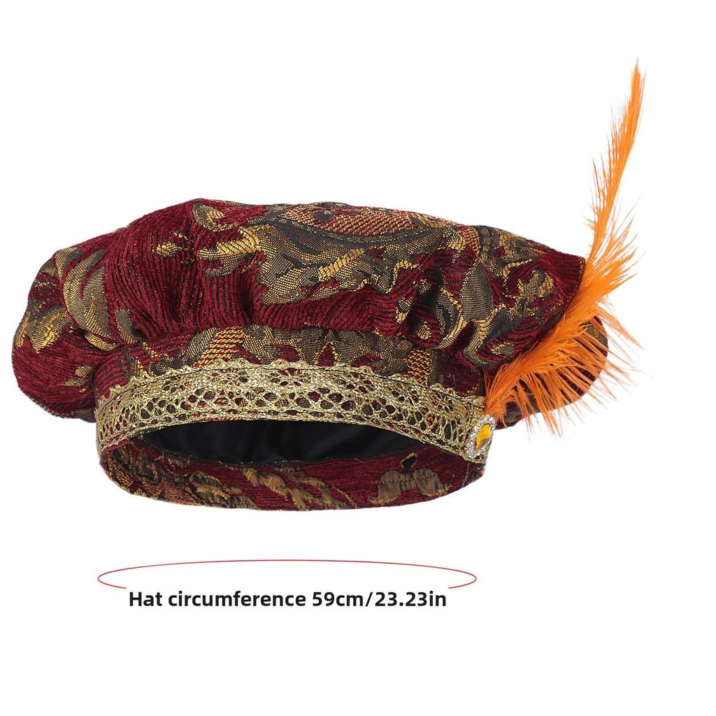 Medieval Renaissance Mens Feather Muzzle Hat With Print Design For Cosplay And Vintage Fashion