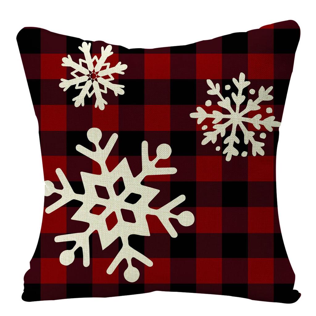 Christmas Plaid Linen Pillowcase Festive Home Decoration Gift Sofa Pillow Cushion Cover