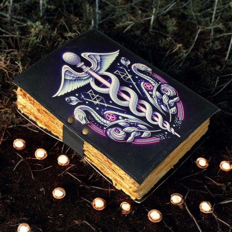 Leather Journal Gothic Notebook Snake Grimoire Print - Vintage Handmade Journal Book of Shadows Witchcrafts Journal Gift for Men