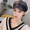Women PU Leather Beret Hat Winter Fashion Octagonal Hat