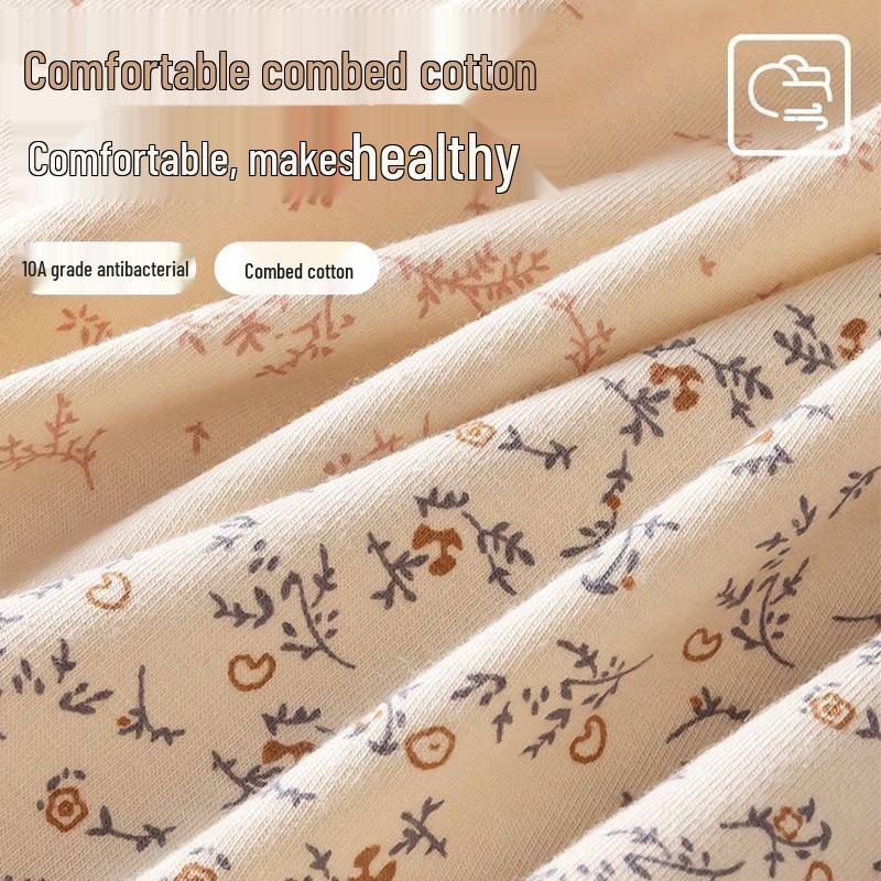 Women's Floral Print Mid-Waist Cotton Thong Panties