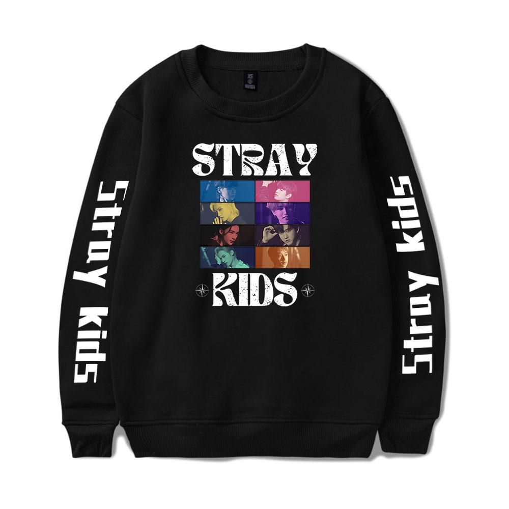 

Горячая мода Stray Kids Letters Printed Oversize Hoodie Women Men O-neck Long Sleeve Crewneck Толстовка Casual Tracksuit M чёрный