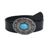 Retro Western Turquoise Belt with Distressed Silver Color Carved Buttons Natural Blue Turquoise Rodeo Style Cowboy Cowgirl Waistband