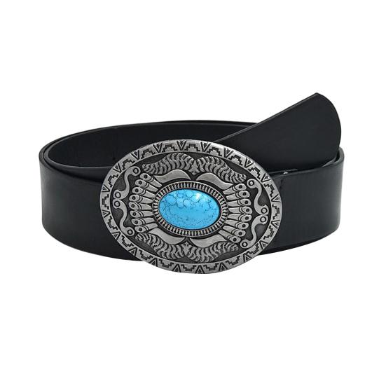 Retro Western Turquoise Belt with Distressed Silver Color Carved Buttons Natural Blue Turquoise Rodeo Style Cowboy Cowgirl Waistband