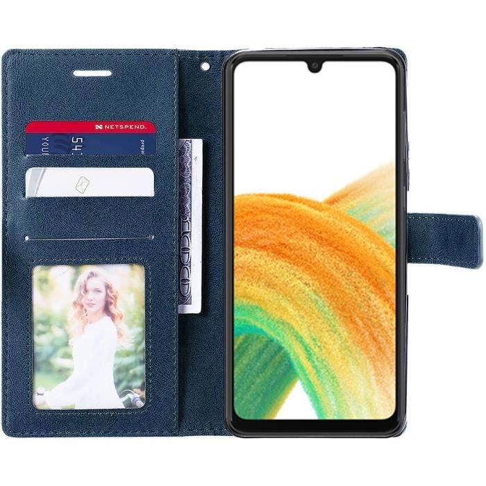 Korthållare Skal för Samsung A33 5G, Lädereffekt Flipfodral - Marinblå