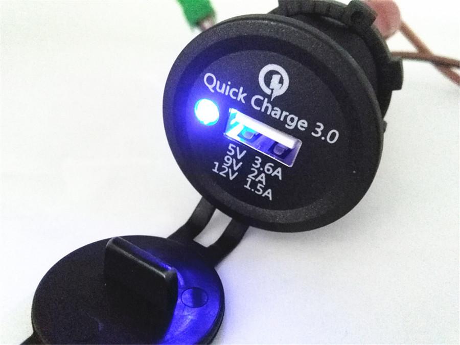 1Set 3.6A USB Motorcycle Quick Charge 3.0 Car Charger Adapter 12V-24V Black