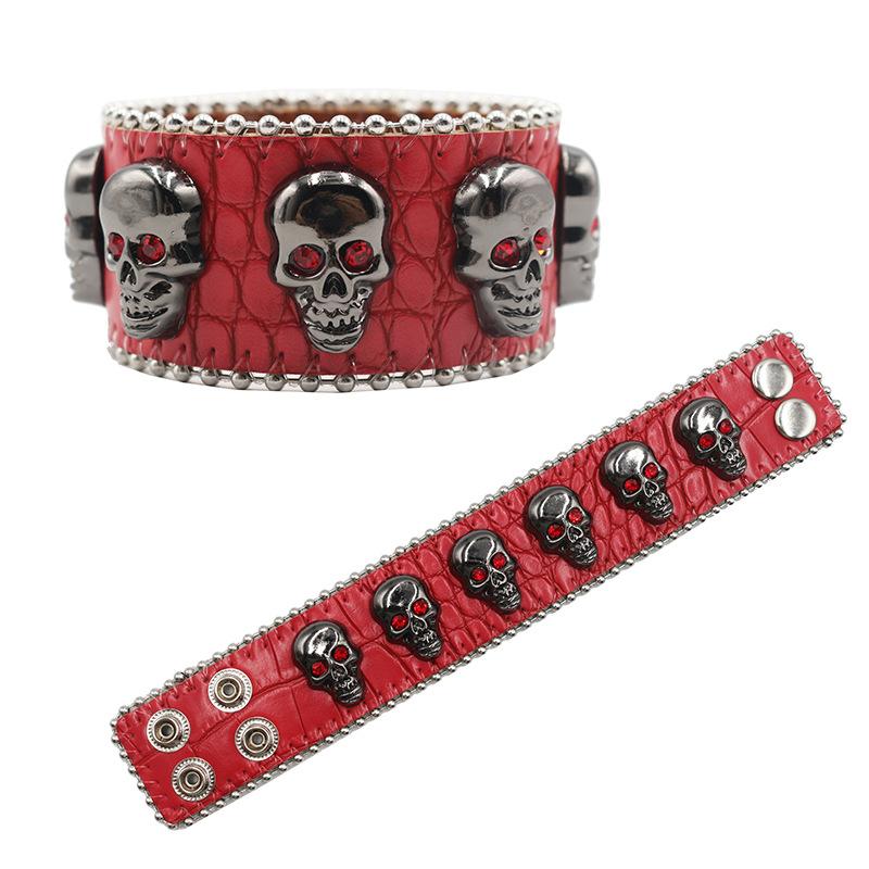 European and American Skull Buckle Rhinestone Bracelet, Personalized Diamond-encrusted PU Leather Jewelry