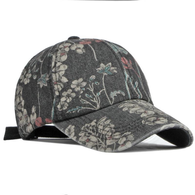Women Ethnic Floral Denim Baseball Cap Trucker Hat Adjustable Retro Casual