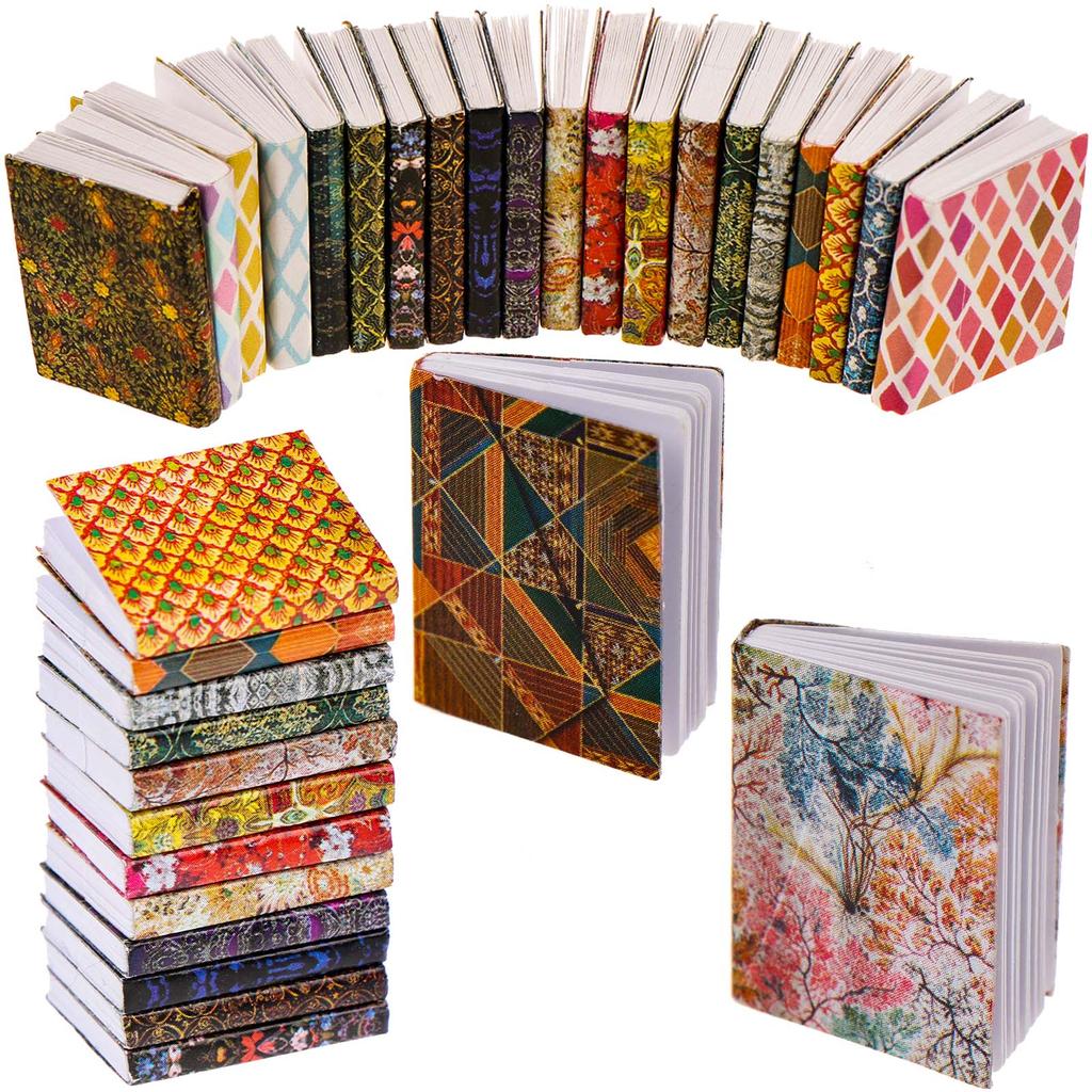 20 Pcs 1:12 Scale Miniatures Dollhouse Books Assorted Retro Vintage Mini Books M