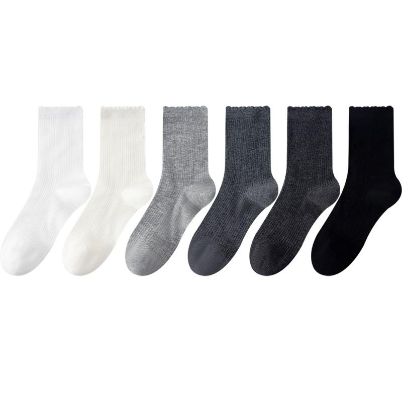 Women's Spring and Autumn Boneless Mid-calf Socks with Lace, Paired with Mary Jane Anti-pilling Cotton Socks