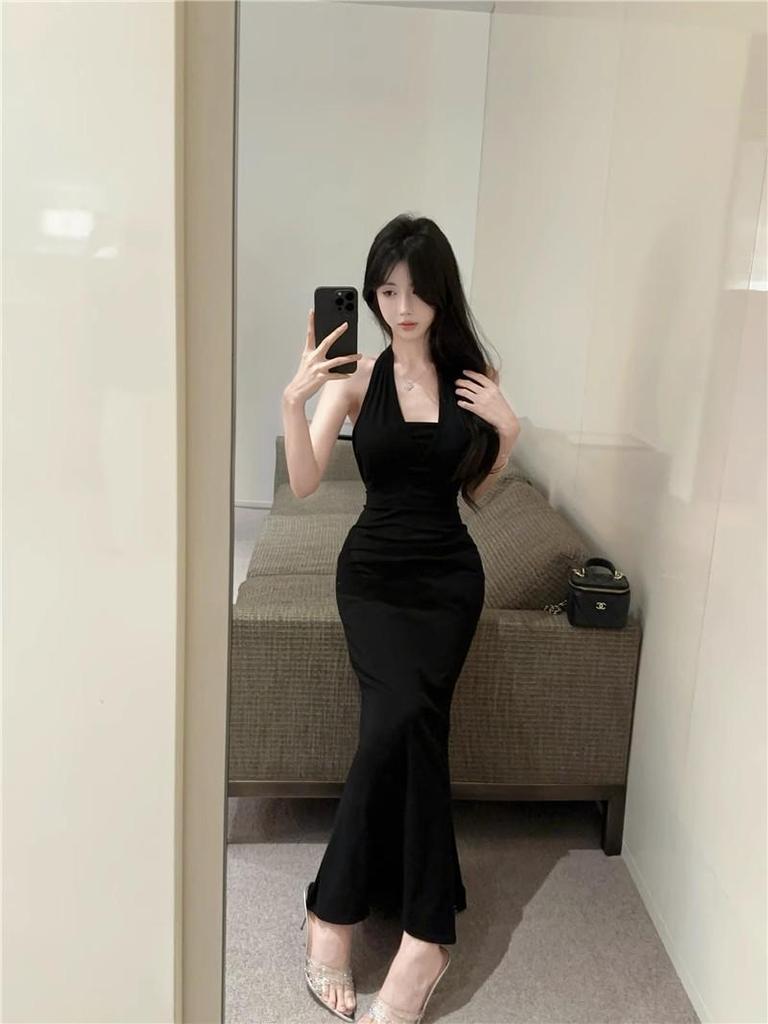 Spicy Girl Halter Bandage Backless Bodycon Fishtail Dress for Spring/Summer