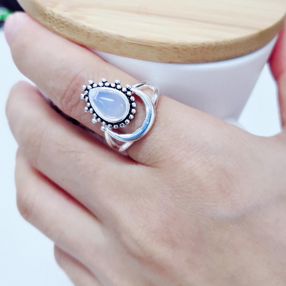 Charm Large Antique Marquise Created Moonstone Rings CopperWomen's Vintage Punk Jewelry Ring Unique Anniversary Party Gift