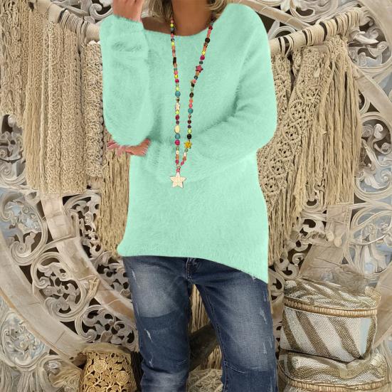 Damen Pullover Tops Rundhals Langarm Locker Stricktops Einfarbig