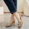 Fashion Single Shoes New Women's Four Seasons Square Toe Light Suede Rhinestone Color-block Block Heel All-match High Heels