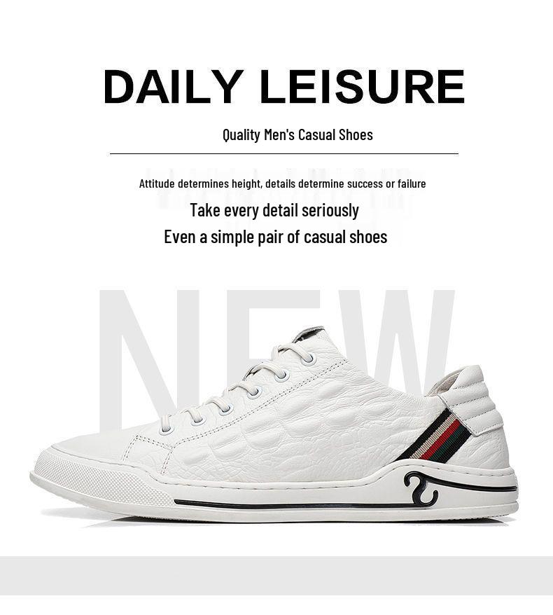 Cowhide Men's Sneakers 2025: New Soft Leather, Trendy Versatile White Shoes for Autumn/Winter Casual Wear