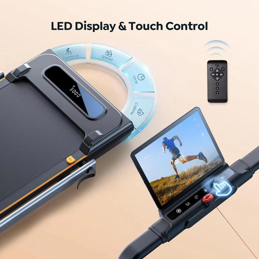 Foldable Treadmill Incline Portable Under Desk Folding Walking Pad 0.6-7.5mph Max load 120KG with LED Bluetooth Home treadmill