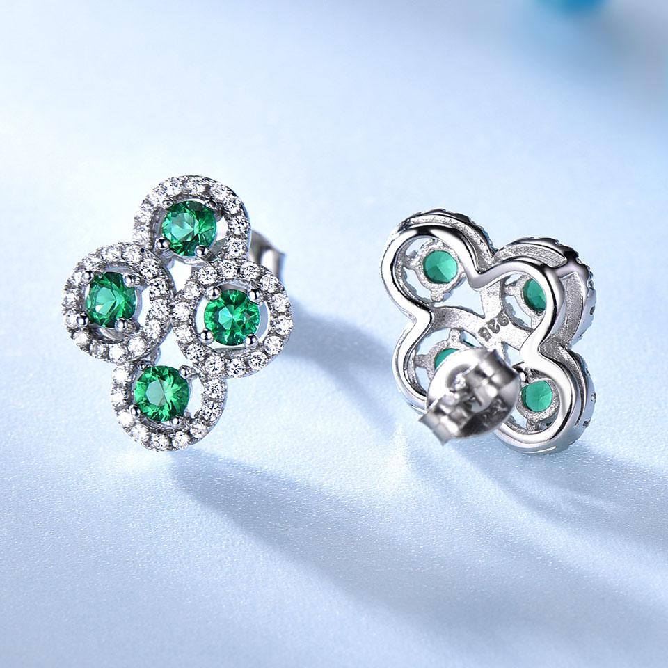 Nano Emerald Flower Earring 925 Sterling Silver Flower Green Zircon Stud Earrings