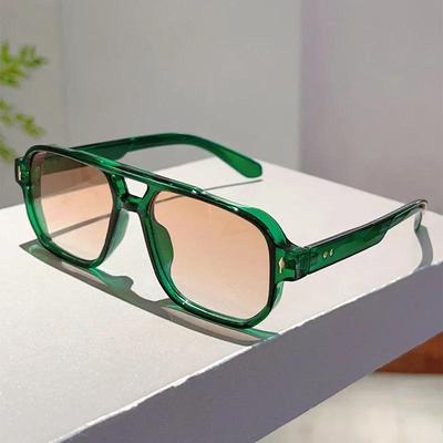 Óculos de Sol Quadrados Masculinos Vintage Pontes Duplas Moda Lentes Oceano Verdes UV400 Óculos Mulheres Tendência Rebites Óculos de Sol