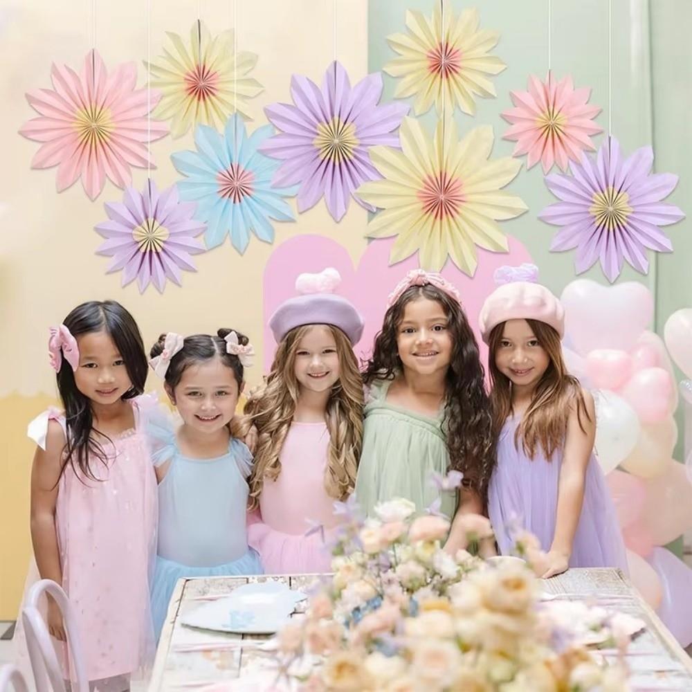 9pcs/set Multicolor Sunflower Paper Fan 20/25/35CM Flower Wreath Holiday Theme Decorations