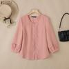 ZANZEA Women Casual Round Neck Solid Color 3/4 Sleeve Blouse