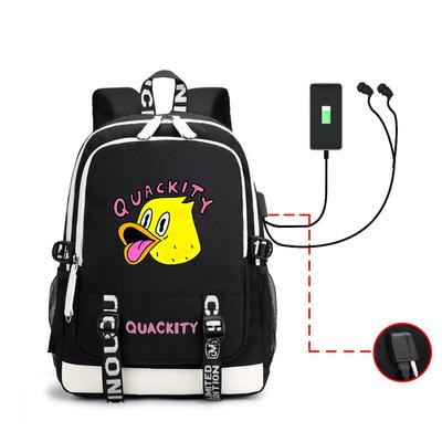 Internet Celebrity Blogger Quackity Backpack Male and Female Anime USB Large Capacity Charging Backpack Outdoor Printed Logo