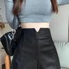 Women's High Waist Slim PU Leather Wide-Leg A-Line Shorts - Autumn/Winter 2023 Korean Style