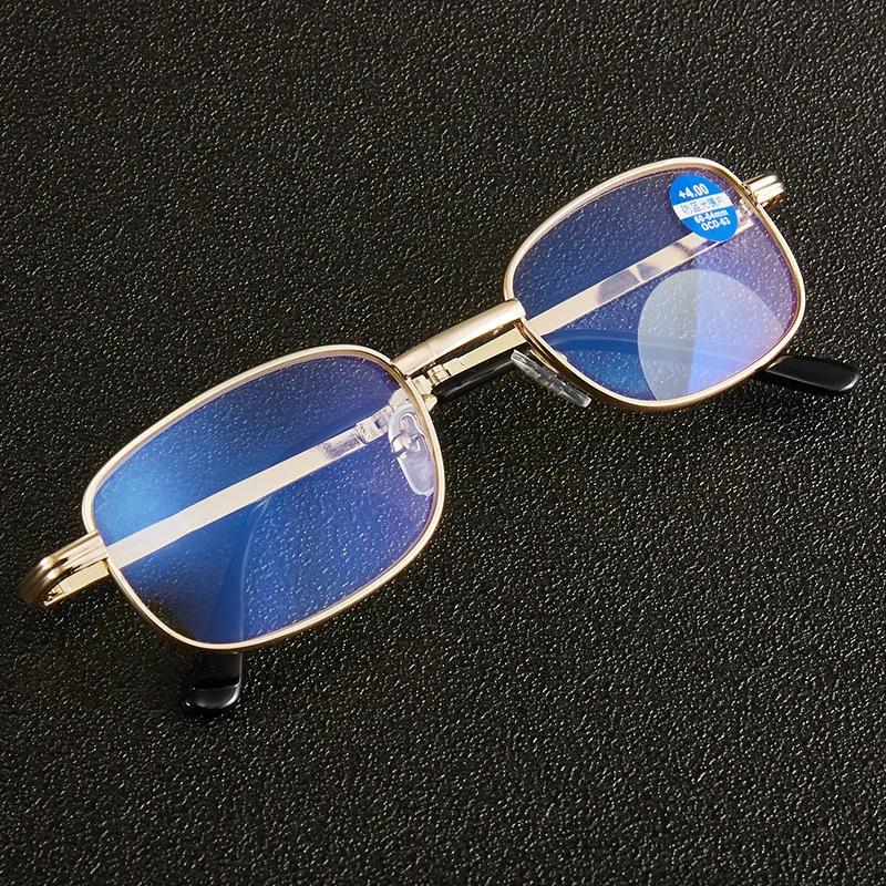 Foldable Metal Blue Light Blocking Reading Glasses for Men Presbyopia Diopter Eyewear with Leather Case Portable