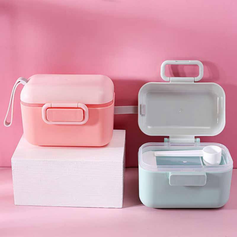 Milk Powder Storage Box PP Shell BPA Free Portable Baby Milk Powder Container Box with Lanyard Pink/Green