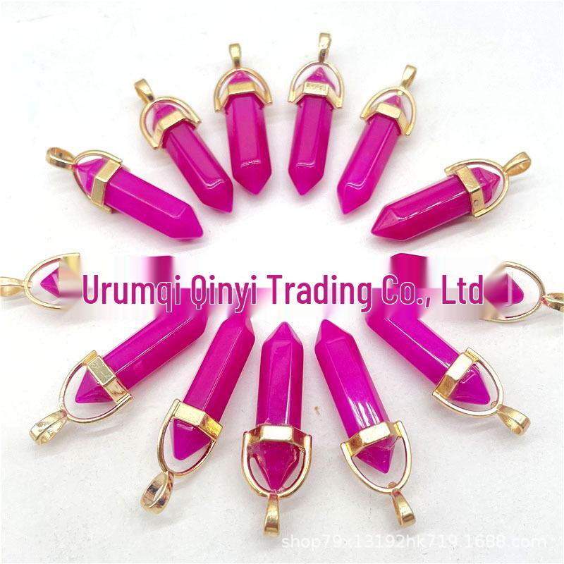 Colorful Hexagonal Gemstone Pendant Necklace with Gold Alloy Cap