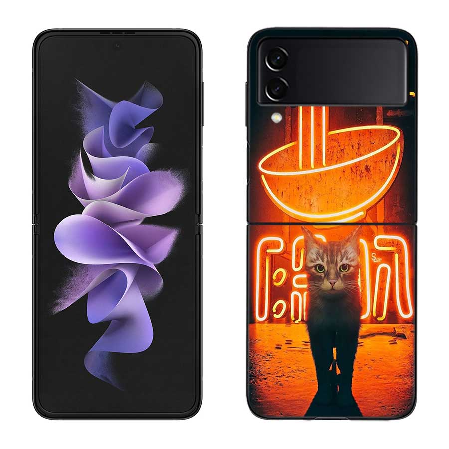 Game S-Stray Cat Phone Case For Samsung Z Flip 7 6 5G Galaxy Z Flip 5 4 3 Black Hard Cell Cover Luxury PC Shell Coque
