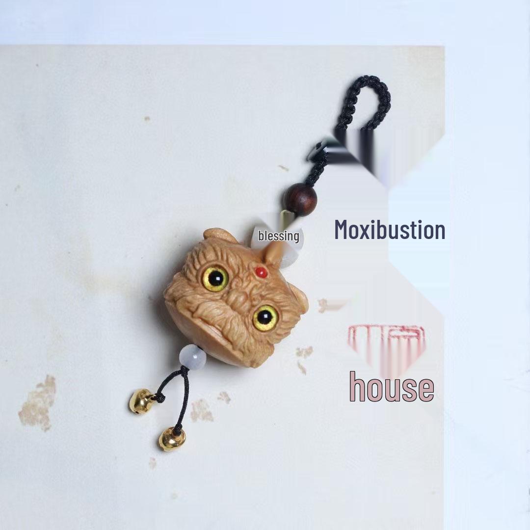 Taihang Cliff Cypress Awakening Lion Wooden Keychain Pendant Charm 3.2*3 cm