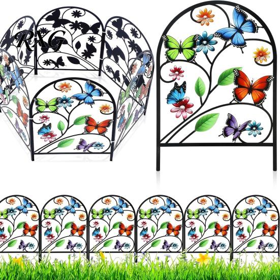 Metal Garden Ornament Fence Animal Barrier, Butterfly Floral Wire Panel Border, Arched Flower Bed Edging Panel, Barrier for Dogs, Rabbits, Patio Yard
