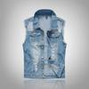 Colete Jeans Masculino Tendência Slim Tamanho Grande Colete Azul Claro Masculino Colete Jeans Rasgado