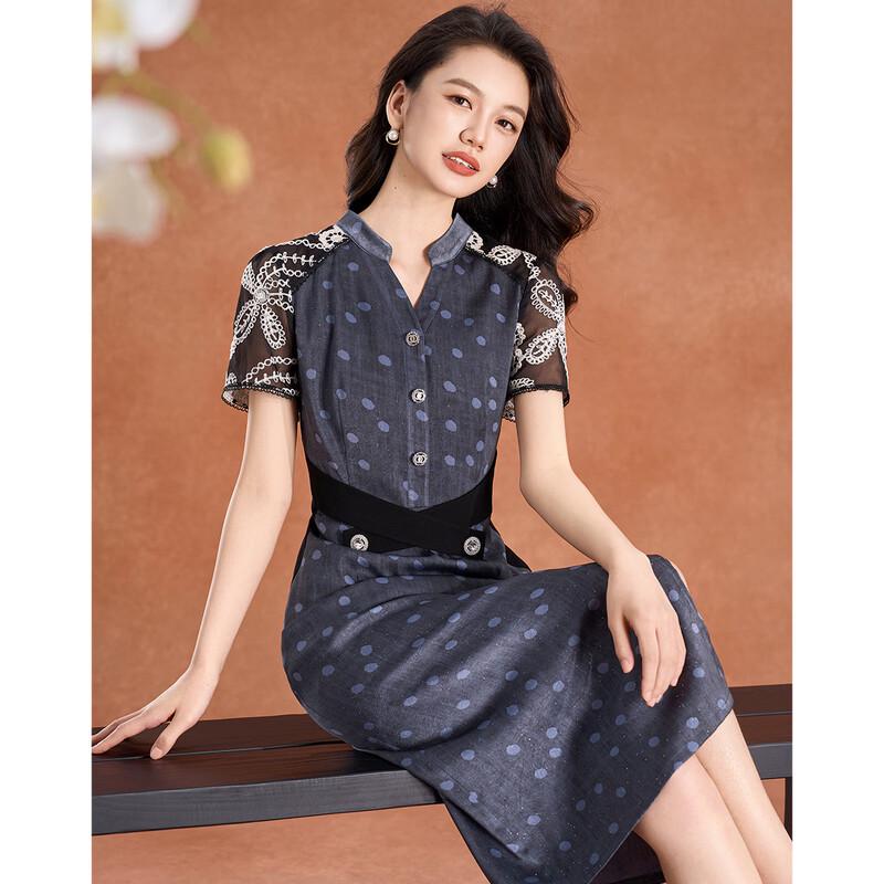 French Romantic Polka Dot V-Neck A-Line Midi Dress L