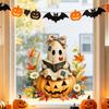 Halloween Window Cling Vintage Patch Ghost Static Clings, Thanksgiving Pumpkin Bow Maple Leaf Autumn Home Decoration Glass Stickers, Reusable