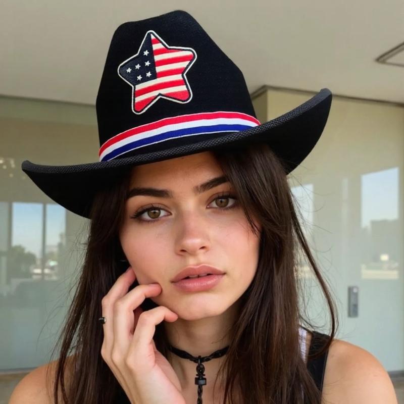 Independence Day Denims Hat Outdoor Activity Western Hat Sun Protection Hat for Festivals and Outdoor Parties