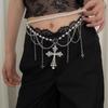 Zinc Zinc Alloy Cross Black Chain Belt Acrylic Beads Crystal Tassel Waistband  Skirt Suit Decoration