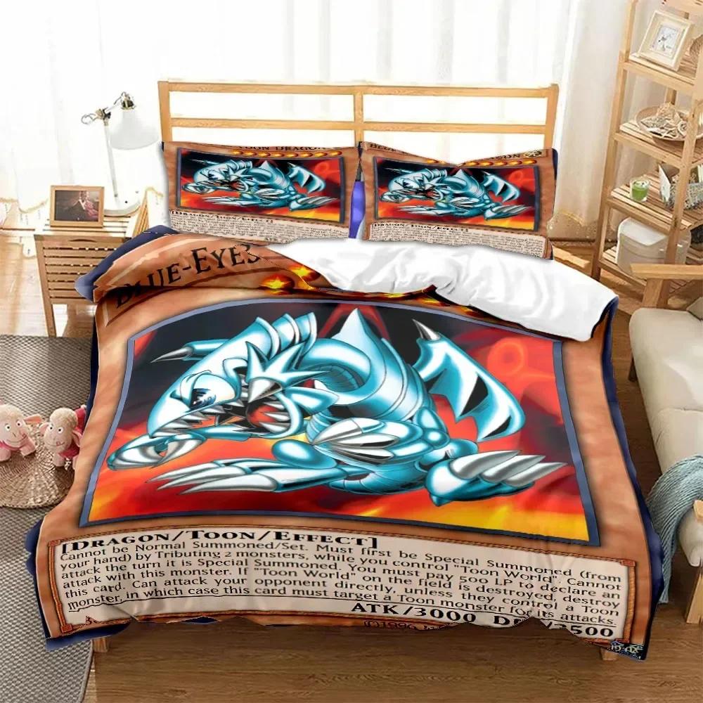 Anime Yu Gi Oh Card Blue Eyes White Dragon Cartoon Bedding Set Single Twin Double Queen King Cal King Size Bed Linen Set