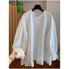Women S Plus Size White Lace Splicing Long Sleeve T Shirt Loose Round Neck Top
