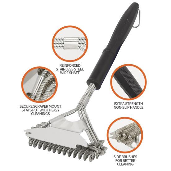 Grill Brush Bristle Free 16.4" Stainless Steel Grill Brush for Outdoor Grill Cleaning Heat-Resistant BBQ Brush with Scraper Grilling Accessories Gifts