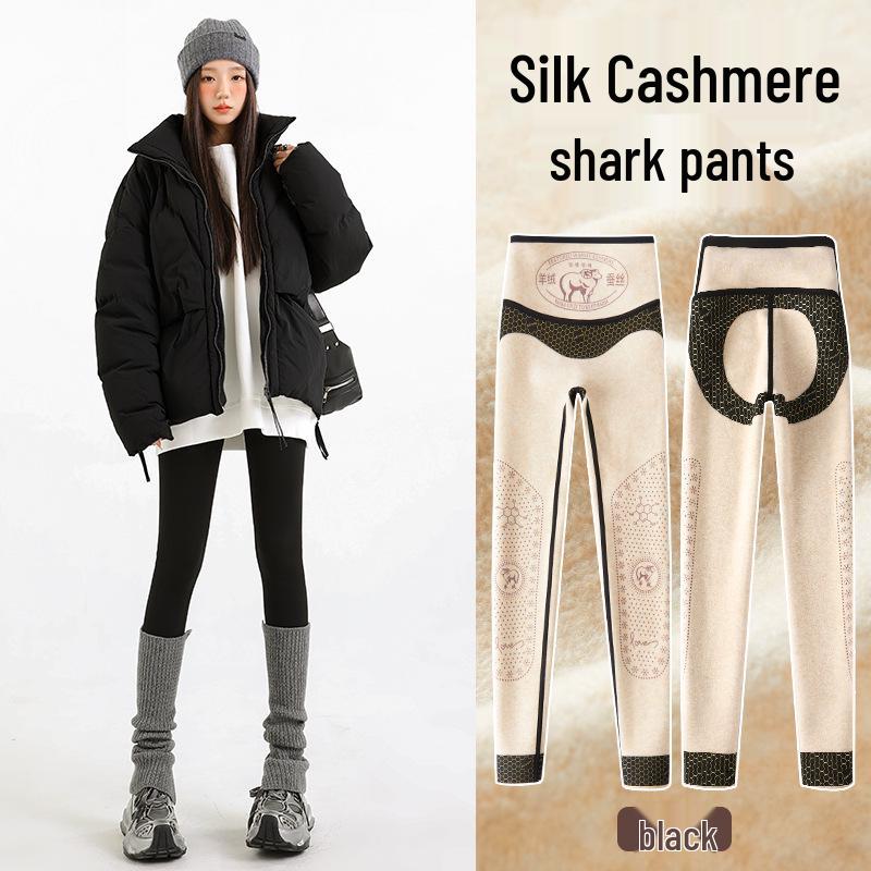 

Теплые зимние леггинсы из нейлона, шерсти, шелка и бархата: Принт акулы, Подтягивающий бедра, Слимминг, Утепленная верхняя одежда M [Fits 80-105 lbs]