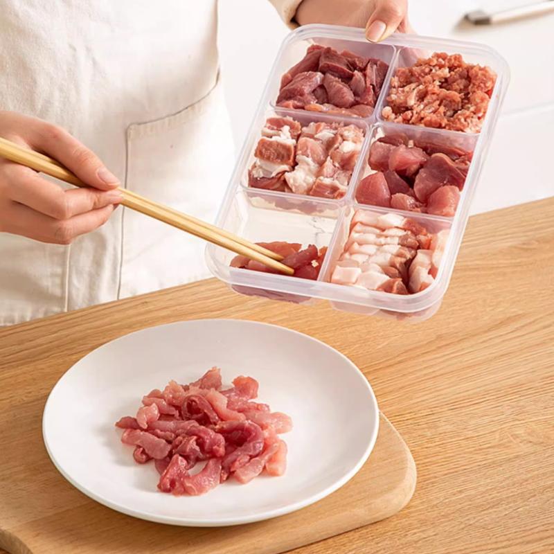 Refrigerator Storage Box Packed Meal Crisper Food Grade Sealed Food Frozen Meat 2/4/6 Compartment Refrigerated Storage Box