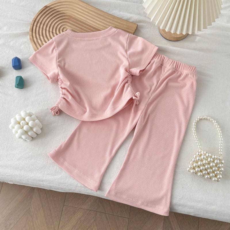New Summer Outfit For Girls: Short-Sleeve Bell-Bottom Pants Two-Piece Set Stylish Baby Homewear Lightweight