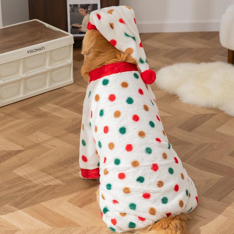 Winter Dog Pajamas Large Breeds - Polka Dot Fleece Four-Legged Coat Warm Sleepwear Medium To Extra Dogs
