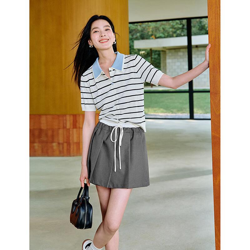 Inman 2025 Summer Women's Colorblock Pleated Sporty Tennis Shorts