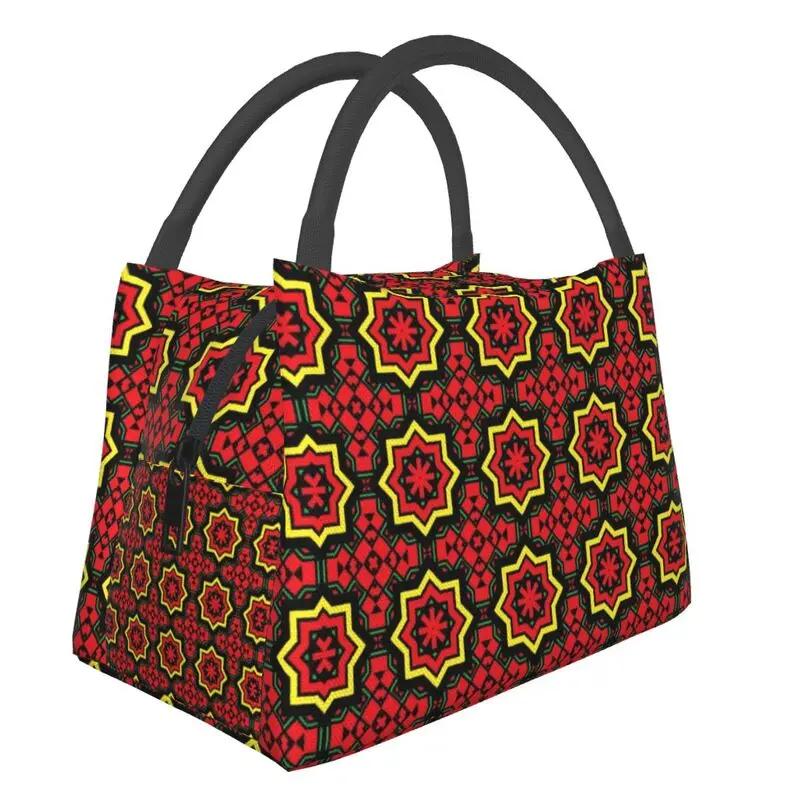 Colorful African Ankara Pattern Thermal Insulated Lunch Bags Women Geometric Lunch Container for Office Outdoor Meal Food Box