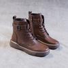 2025 autumn and winter large size leather Martin boots women's velvet warm-soled small short boots retro inner height-increasing flat boots