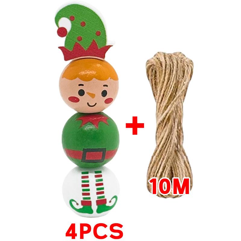 Christmas Snowman Wooden Beads Set DIY Xmas Tree Hanging Pendants Winter Santa Ornaments Creative Handmade Wood Loose Bead Decor
